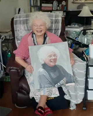 Old Woman Holding a custom portrait inspired by a treasured photograph