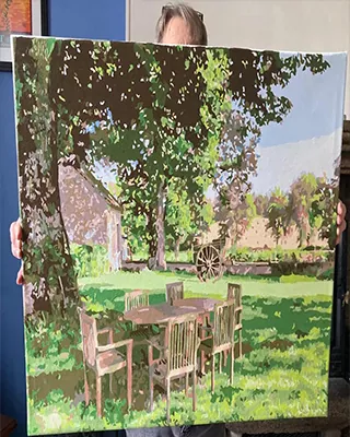 Peaceful garden landscape in a custom paint by numbers canvas