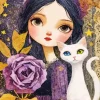 Purple Lady And White Cat Paint By Numbers