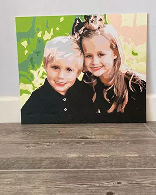 Sibling portrait turned into a custom paint by numbers canvas