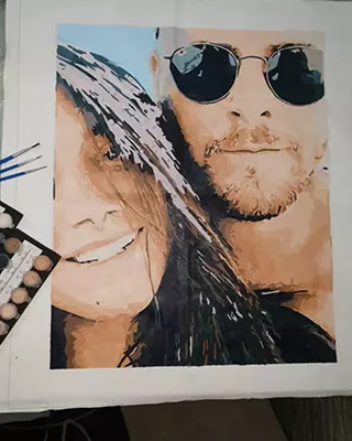 Smiling couple selfie as a custom paint by numbers portrait