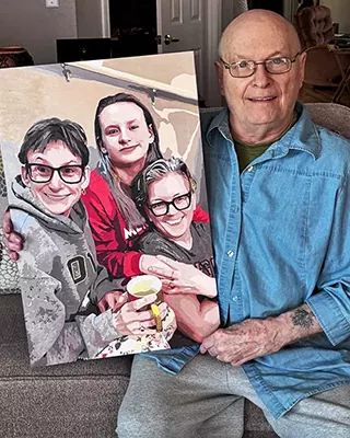 Three smiling grandchildren captured in a meaningful family keepsake