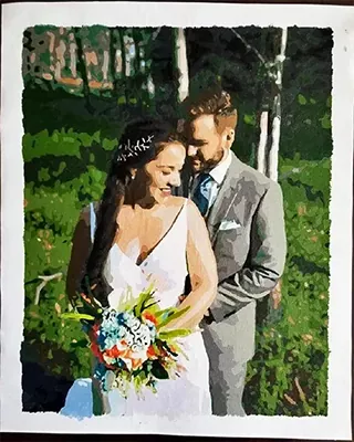 Wedding photo beautifully recreated as a personalized paint by numbers canvas