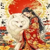 Asian Lady And Wolf Paint By Numbersé