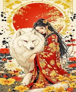 Asian Lady And Wolf Paint By Numbersé