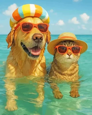 Cat And Dog Vacation Paint By Numbers