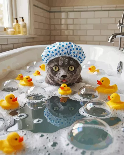 cat bathing paint by numbers Cat Bathing Paint By Numbers