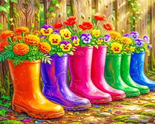 Flowers Boots Paint By Numbers