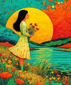 Girl And Flowers Paint By Numbers
