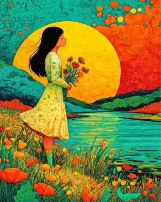Girl And Flowers Paint By Numbers 