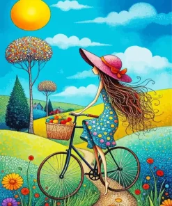 Girl Biking Art Paint By Numbers