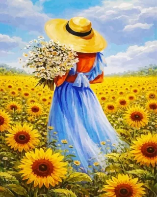 Lady And Sunflowers Paint By Numbers 