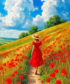 Lady In Red Dress Paint By Numbers