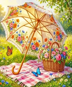 Umbrella And Flowers Paint By Numbers