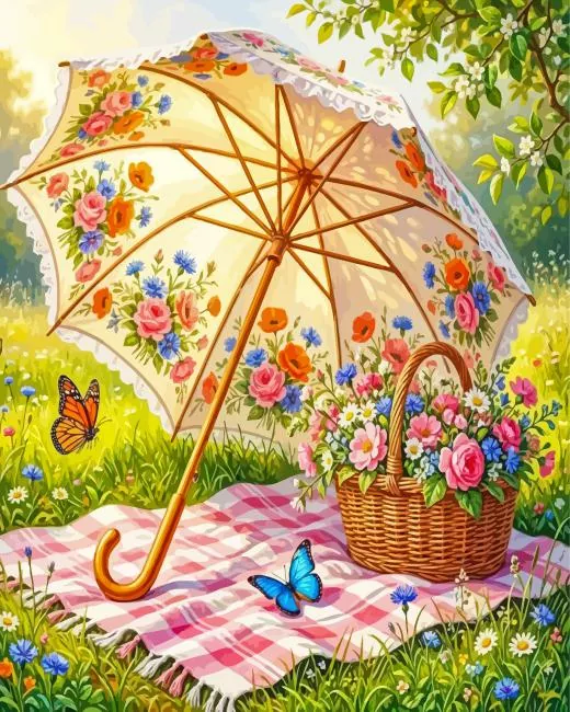 umbrella and flowers paint by number Umbrella And Flowers Paint By Numbers