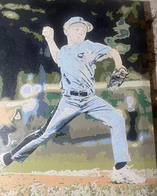 Baseball player pitching during a game in a custom paint by numbers portrait