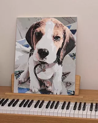 Beagle puppy featured in a custom paint by numbers portrait