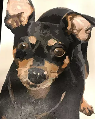 Black and tan small dog featured in a personalized paint by numbers portrait