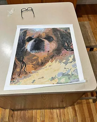Close-up dog portrait recreated as a custom paint by numbers artwork