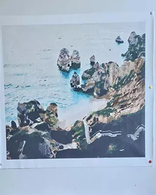 Coastal cliff custom paint by numbers with turquoise sea and rocky shoreline