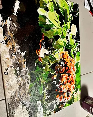 Colorful garden scene recreated as a custom paint by numbers landscape