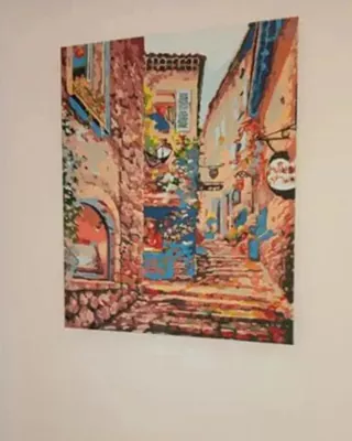 Colorful narrow street with stone steps in a custom paint by numbers artwork