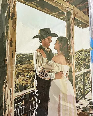 Couple sharing a romantic moment in a personalized paint by numbers portrait