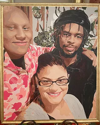 Custom family portrait of three people smiling together