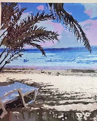 Custom paint by numbers beach with palm trees and turquoise ocean views