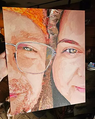 Custom paint by numbers close-up portrait of a smiling couple
