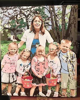 Custom paint by numbers family portrait featuring a mother with five smiling children