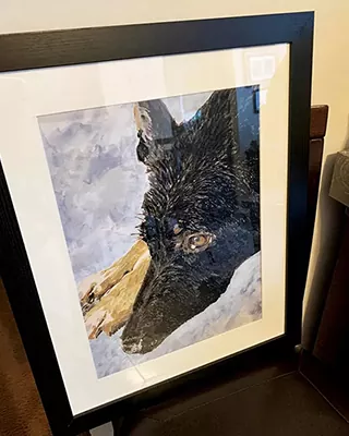 Custom paint by numbers portrait of a black German Shepherd in a black frame