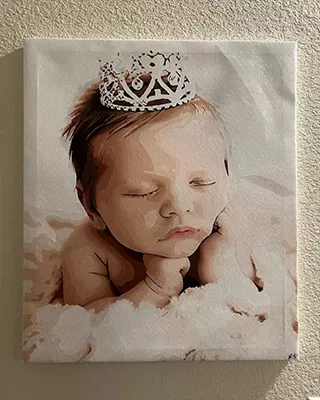Custom paint by numbers portrait of a sleeping baby wearing a small tiara