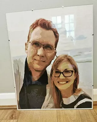 Custom paint by numbers portrait of a smiling couple in a close-up pose