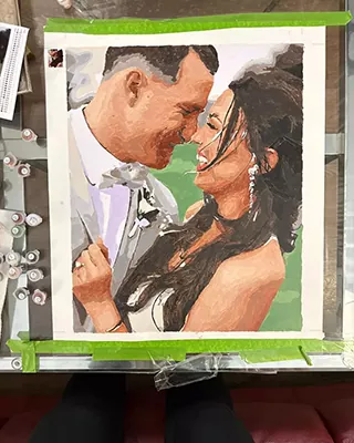 Custom paint by numbers portrait of a smiling couple sharing a joyful moment together