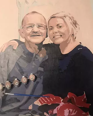 Custom paint by numbers portrait of a smiling man and woman posing together