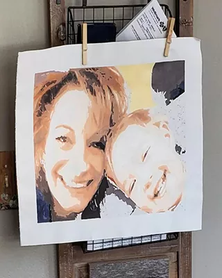 Custom paint by numbers portrait of a smiling mother and child