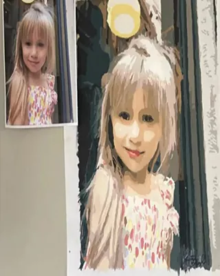Custom paint by numbers portrait of a smiling young girl from a photo