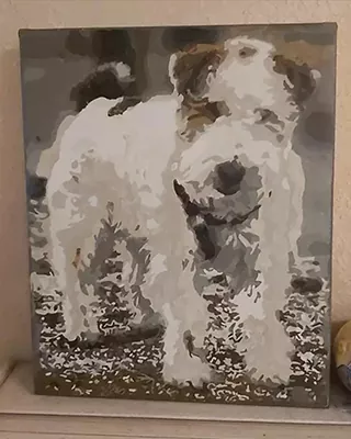 Custom paint by numbers portrait of a white wire haired terrier standing outdoors