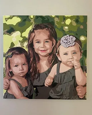 Custom paint by numbers portrait of three young sisters smiling together