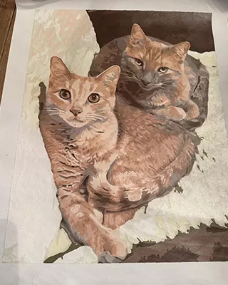 Custom paint by numbers portrait of two ginger cats cuddling together