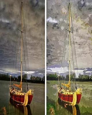 Custom paint by numbers sailboat artwork before and after painting