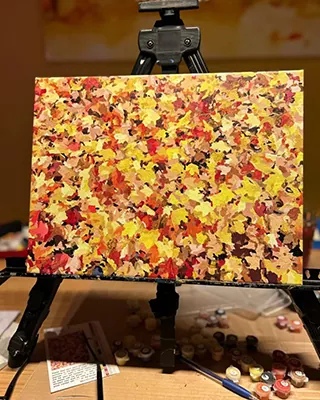 Fall Leaves custom paint by numbers artwork displayed on an easel