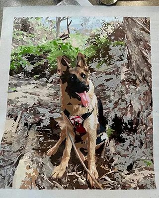 Forest hike remembered through a personalized pet painting