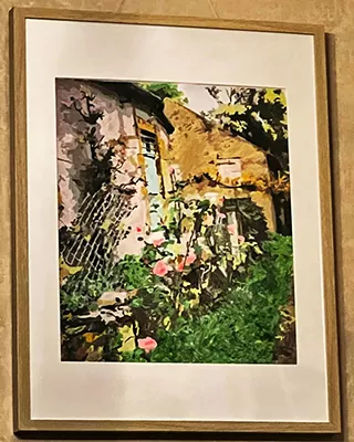 Framed cottage garden filled with colorful flowers in a personalized paint by numbers landscape