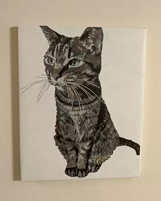 Gray tabby cat featured in a custom paint by numbers portrait