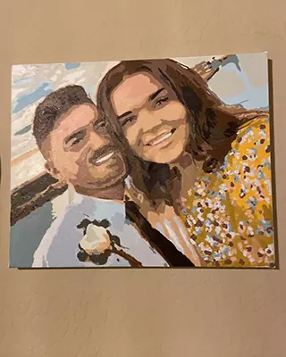 Happy couple captured together in a personalized paint by numbers artwork