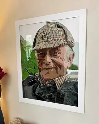 Personalized paint by numbers portrait of an elderly man in a patterned cap