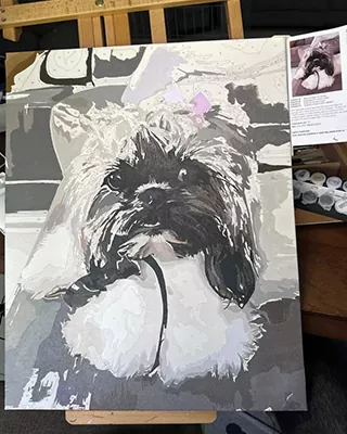 Small fluffy dog in a custom paint by numbers portrait