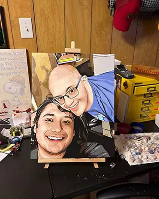Smiling People recreated together in a custom paint by numbers portrait